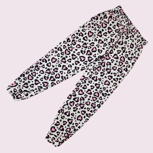 Faded Glory Leopard Print Joggers with Pink Hearts Size 4/5